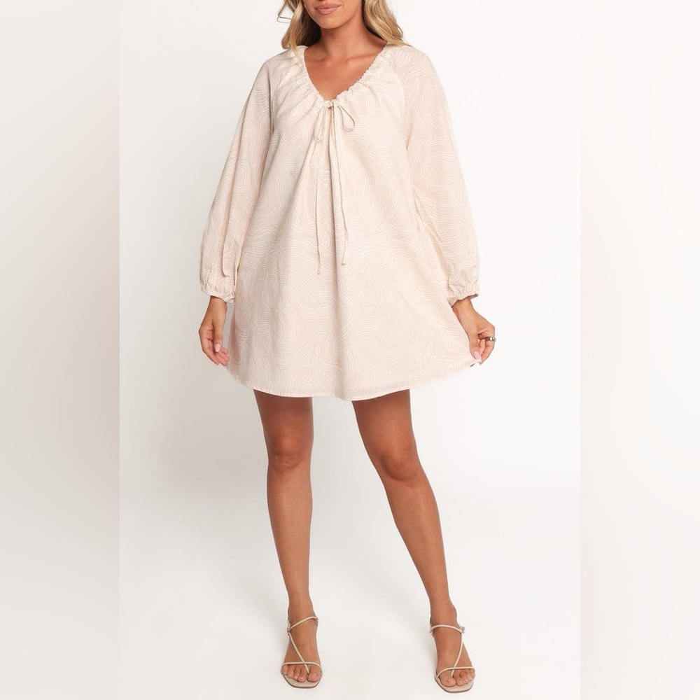 Petal & Pup Walker Woodcut NWT Linen Blend Long Sleeve Mini Dress Size Medium